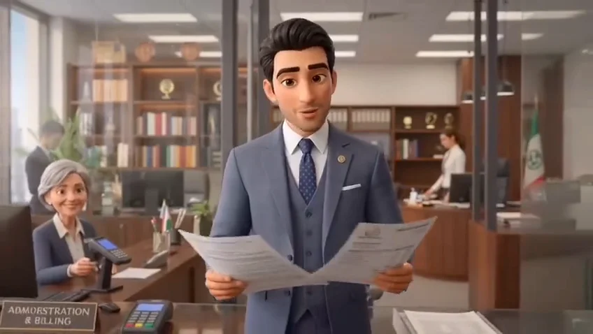Escena animada de presentación de servicios mercantiles de Ortega & Asociados.